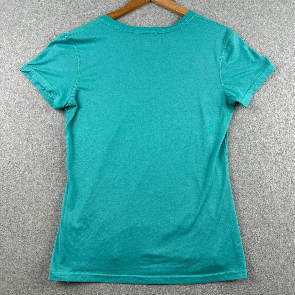 Nike Shirt Womens Medium Teal Dri-Fit V-Neck Short Sleeve Regular Fit Athletic - Picture 3 of 10